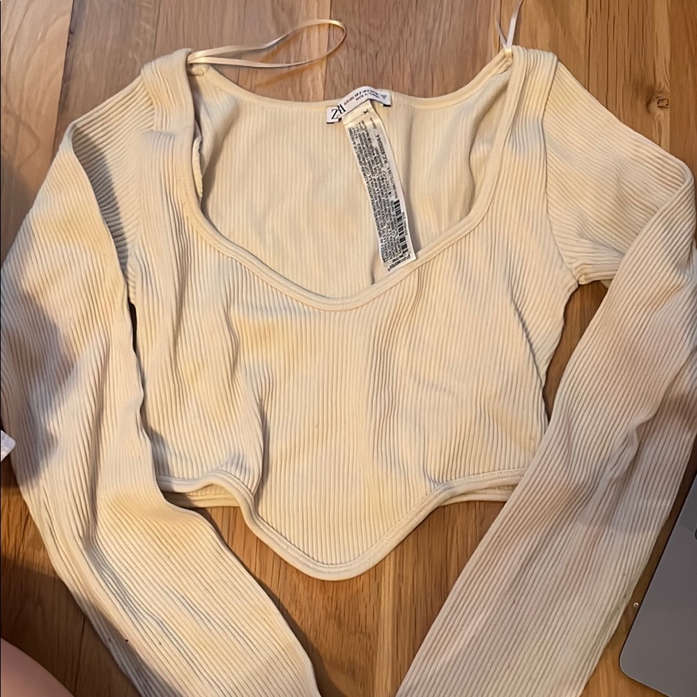Zara Cream Asymmetrical Crop Blouse